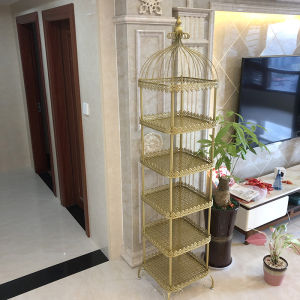 Floor Storage Rack Multi-Layer European-Style Retro Iron Art Bird Cage Decoration Ornaments Cosmetics Storage Rack Living Room Pergola