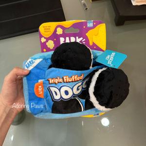 Squeaky BARK Oreo Sandwich Cookie Interactive Nosework Snuffle Hide Seek Burrow Plush Pet Dog Puppy Cat Soft Toy Crinkle