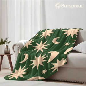 Beast Kingdom | Green Moon Star Soft Warm Flannel Blanket Lightweight Cozy Christmas Halloween Home Decor Room