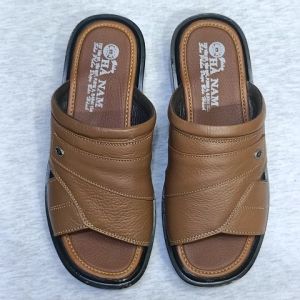 Dép nam quai ngang TiTi ĐÔ da bò thật cao cấp DNA2133