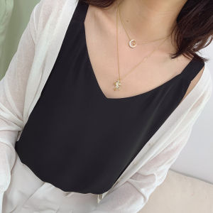 ฤดูร้อน ใหม่ คอวี กว้าง สายคล้อง Double Layer ผ้าชีฟอง เสื้อท่อนบน หลวม พรางหุ่น แจ๊กเก็ต ชุดสูท เสื้อฐานด้านใน ผู้หญิง แฟชั่น