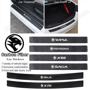 Car Door Sill Sticker For Proton Wira Persona X50 Saga Waja X70 Iriz Exora Gen2 Preve Satria Savvy Inspira Perdana Putra Suprima Carbon Fiber Welcome Pedal Threshold Decal Step Plate Protector Cover Car Accessories Interior
