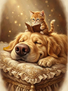 Huacan DIY Diamond Painting Reading Cat Lying On Dogs Head Diamond Embroidery Animal Complete Kit Handmade Gift