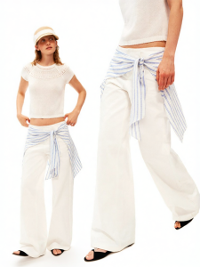 Heavy-duty Striped Band Tie Low-waist Straight-leg Jeans