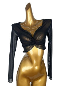 Áo Lưới Khiêu Vũ Latin Dài Tay Cho Nữ Áo Khoác Ngoài Tập Luyện Áo Lưới Thoáng Khí Cao Áo Lưới Cổ Chữ V Áo Lưới Co Giãn Cao