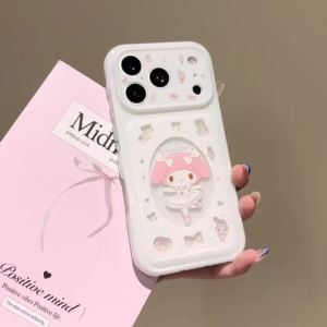 Sanrio | Cute Sparkling Powder Bow Ballet Melody Case for iphone 17 16 15 Pro Max Sweet Girl Cartoon Shockproof Protective Phone Cover