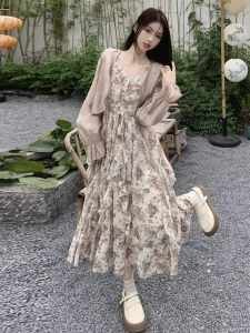 [READY STOCK] Set Dress + Cardigan Fairy Floral Dress - G037
