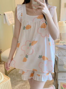 ชุดนอนผ้าไหมฝ้ายฤดูร้อนสำหรับผู้หญิง ชุดนอนแขนกุด กางเกงขาสั้น ชุดนอนผ้าไหมฝ้ายบาง ชุดนอนฤดูร้อน ชุดนอนผ้าไหมฝ้าย ชุดนอนแขนกุด