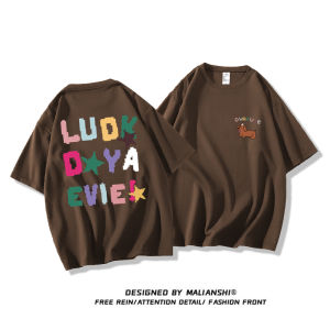 100% Pure Cotton American Style Retro Short Sleeve T-Shirt Women Summer Trendy Oversize Small Audience Top round Neck Casual