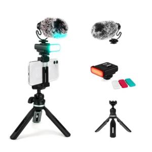 ORDRO Video Microphone Kit for Live Streaming Vlogging Live Streaming YouTube TikTok Mobile Phone with Adjustable Tripod LED Light Microphone Phone Holder Portable