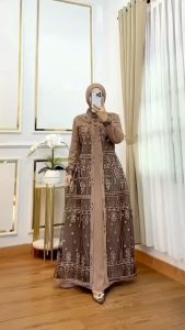 Dress kondangan / Aliyah Dress Bahan Ceruty Mix Brukat Apk Payet+Swaroski /Gamis brukat /Dress murah