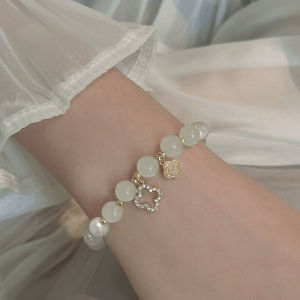 🎀Lacina🎀Ins Style White Cat Eye Stone Bracelet Crystal Bracelet Women Clover Pendant Hand String