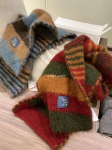 Korean Style Retro Christmas New Year Womens Scarf Dyeing Color Stripe Pattern Warmth Long Rectangle Shape Orange Sweet Brand