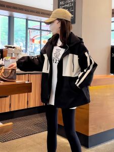 Áo Khoác Ngoài Nữ Dày Màu Tương Phản Ngắn Mùa Thu Đông Mới Phiên Bản Nhỏ Phong Cách Hàn Quốc Áo Khoác Cotton Áo Nỉ