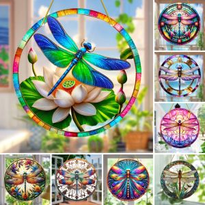 Dragonfly Suncatcher - Round Acrylic Wall Art Stained -Style Window Hanging Perfect For Bedroom & Living Room Decor