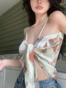 GUZILIAN | Áo vest hở lưng gợi cảm mùa hè phong cách Hàn Quốc không tay cổ chữ V váy dự tiệc cho nữ