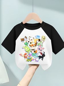 Cotton Cartoon Printed Short Sleeve T-Shirt for Children Boys And Girls Summer Breathable round Neck Pullover Top Kids Clothing