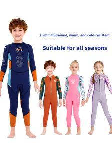 Thickened 2.5mm Childrens One-Piece Swimsuit Long Sleeve Diving Suit Winter Female Anti-cold Male Female Child Swimming Costume