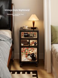 MR ART | Vintage Narrow Mini Metal Black Movable Side Cabinet