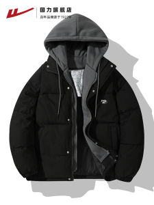 Warrior Cotton-Padded Coat Mens Winter 2024 New Arrival Fake Two-Piece Hooded Thickened Thermal down Cotton Coat Jinjiang Cotton-Padded Coat