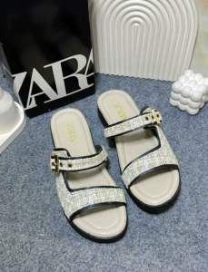Sandal Selop Zara Wedges Gesper Rajut Tweet Kekinian Korean Style KODE HZ6NOV24