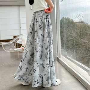 Loose Long Pants Skirt Set for Girls Child Chinese Style Short Sleeve Water-Media Painting Loose Pants Summer Outfit Two-Piece Set