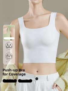 Miiow | White Ice Silk Strap Vest Women Summer Anti Exposure Seamless Beautiful Back Wide Shoulder Auxiliary Breast Concealing Tank Top