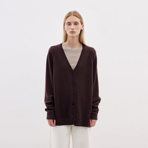 Classic Raglan Sleeve Wool Knit V-Neck Cardigan Outerwear Black