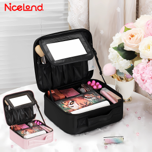 Make Up Bag With Large 3 Layers Nylon Cosmetic Organizer Make Up Organizer OrganizerCase Extra Large Makeup Bag for Women Travel Makeup Artist Box Nail Polish Cosmetic Brush Storage Organizer with Adjustable Dividers