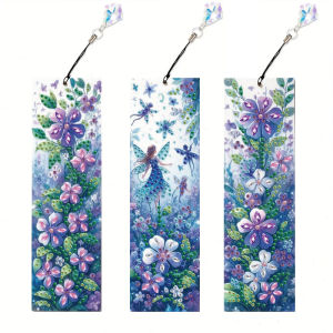 3pcs DIY Fairy and Flower Diamond Painting Bookmarks for Adult Acrylic Crystal Rhinestone Bookmarks for Book Notes Gifts