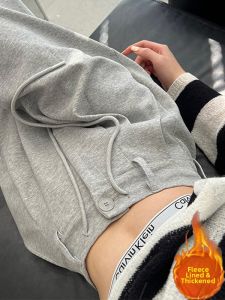 Autumn Fashion Dignified American Style Drawstring Fleece Thick Jogger Pants
