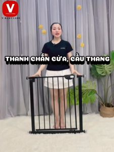 Thanh Chắn Cầu Thang Hành Lang Màu Đen Chắn Cửa Bảo Vệ Bé Không Khoan Đục V-BABY
