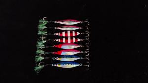 5Pcs Metal Fishing Jigs Laser Fishing Bait Luminous Slow Sinking Lure with Treble Hook and Assist Hooks