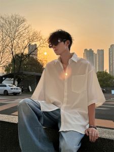 Ice Silk Shirt Short Sleeve Mens Summer Thin Cool Loose Half Sleeve Shirt Hong Kong Style Casual Fashion Jacket