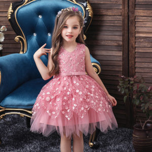5 Size Christening Dress For Kids Girls Bow Little Flower Embroidery Layered Baby Girls Dress Midi Flower Girls Wedding Dress Girls Birthday Gift Dancing Performance Photoshoot Costume Age 0 1 2 3 4 5