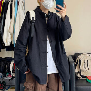 New Chinese Style National Trend Button up Long Sleeve Mens Shirt Autumn High End Lazy Cool Tang Costume Shirt Jacket