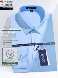 TUCANO | Anti-wrinkle Iron-free Blue Business Casual Mens Long Sleeve Shirt