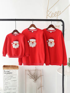 Christmas Themed Family Matching Thickened Fleece Hoodies Children Parent Child Outfits Autumn Winter Casual Cotton Polyester Blend