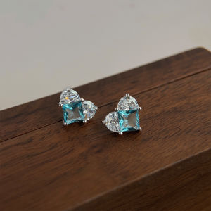 Inlaid zircon heart-shaped 925 silver needle earrings high-end simple new earrings