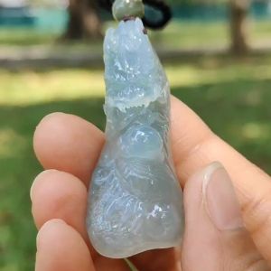 High Quality Beautifully crafted as Dragon with Semi Icy Translucent Natural Type A Jadeite Jade as Pendant certificate weighs 22.18 grams measurement 54.6 * 21.5 * 15.7 mm (pendant270)