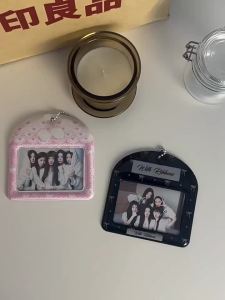 INS Black Bow Card Holder Cherry Idol Photocard Holder Keychain 3-inch Photocard Cards Sleeve Photo Display Pendant Cards Cover