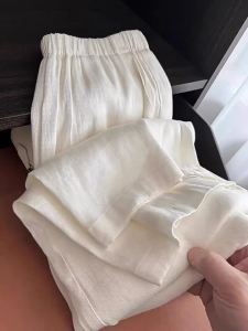 DUOFEIYAN | White Cotton Linen Wide Leg Pants Summer Lightweight Loose Comfortable High Waist Straight Leg Pants