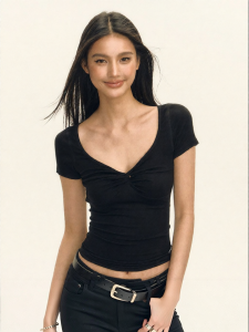 Ariseism | Áo Thun Slimming Cổ V Tay Ngắn Thiết Kế Retro