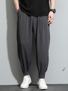 กางเกงขายาวผ้าไหมน้ำแข็งสำหรับผู้ชาย ทรงหลวม ทรงลำลอง ทรงเก้าส่วน กางเกงขายาวทรงฮาราจูกุ ฤดูร้อน 2024 แบรนด์ ZACKBOLO