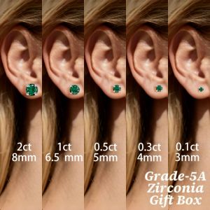 LAMVOICE Jewelry for Women/Stud Earrings with 0.2-4 Carat Green Zirconia Hypoallergenic Earrings Christmas Gift for Women