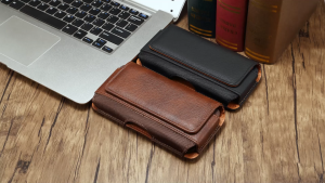Horizontal High-end Faux Cowhide Leather Handphone Waist Bag with Card Slot Cellphone Pouch Bag with Belt Clip for Men