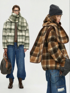ULD | Vintage Plaid Double Faced Soft Texture Stand Collar Fleece Jacket