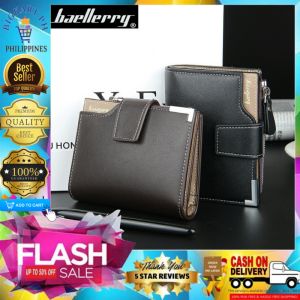 New Fashion Baellerry brand mens wallet High Class Stainless Design On Side hot selling PU leather short style zipper wallets for men with Hasp trendy mens coin purse card holder Wallet Model#D1282
