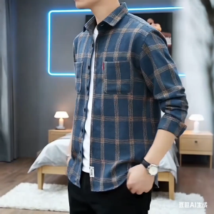 TAILOR Long-sleeved plaid shirt mens Korean style loose casual shirt autumn top coat