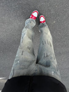 American Street Style Splatter Dye Wide Leg Jeans Mens Spring Vintage